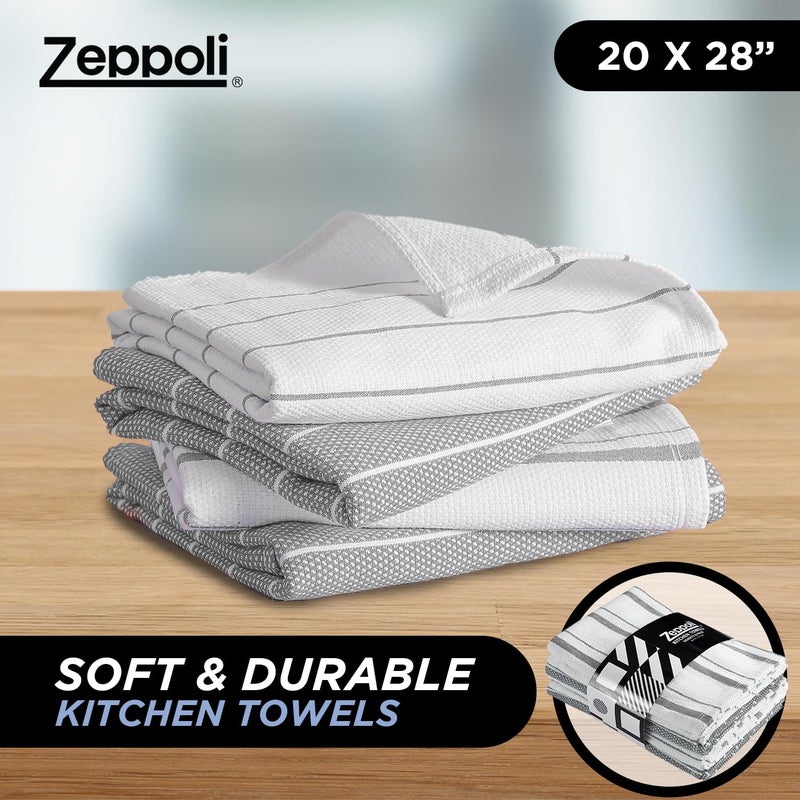 Zeppoli Classic Kitchen Towels - 6 Pack 100% Natural Cotton Kitchen Towel Set  Reusable Wash Cloths  Absorbent Dish Towels  Machine Washable Hand Towels  Kitchen Essentials  20  x 28  - Gray VAR - Image 2
