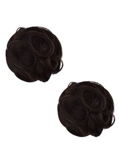 REECHO 2 PCS Mini Claw Clip in Messy & Cat Ears Hair Bun Extensions HB001 Wig Accessory Updo Hairpieces for Women Girls (Pack of 2-3.5" Wavy, Dark Brown)  - Image 1