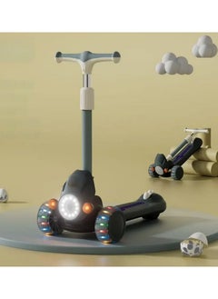 A stylish and modern children's scooter with a spaceship-like design, in an attractive red color with dazzling, colorful headlights on the front wheels. It folds for easy storage and transport. Perfect for walking or playing in the park or club, giving children a fun and safe riding experience.