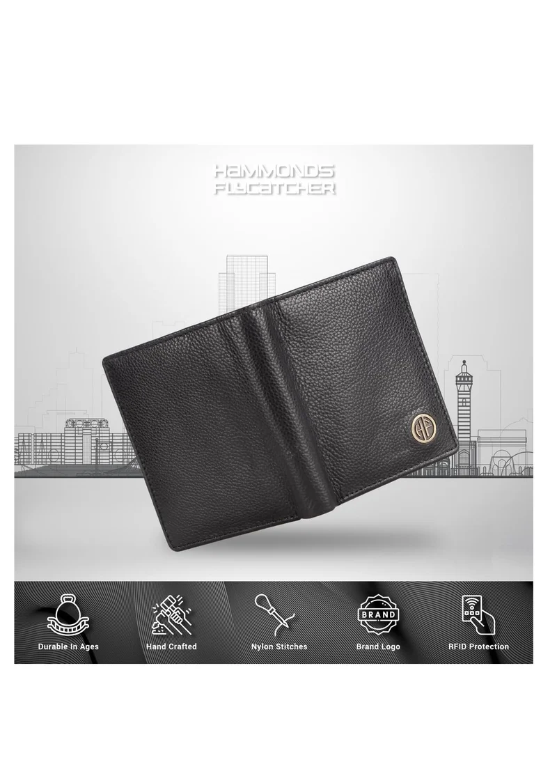Hammonds Flycatcher  Leather Wallets for Men - RFID Protected Bi-Fold Money Wallet with Total 10 Slots/Pockets - Gift for Men - Black  | Best Price UAE