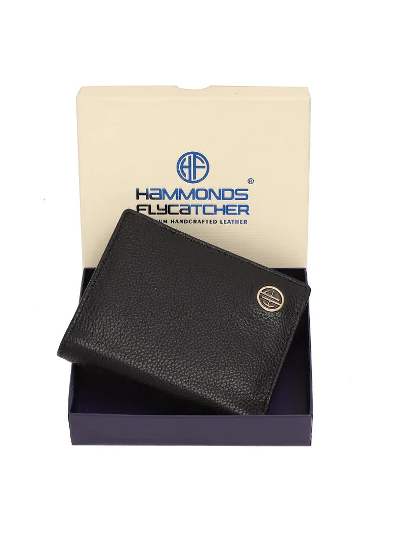  هاموندز فلاي كاتشر محافظ جلدية للرجال - محفظة نقود ثنائية الطي محمية بتقنية RFID مع إجمالي 10 فتحات/جيوب - هدية للرجال - أسود