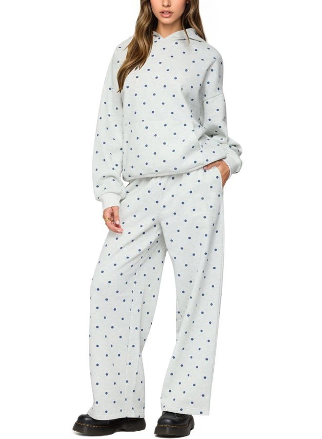 HOCANDY Polka Dot Hoodie and Sweatpants Set for Women, Grey, L - Image 1