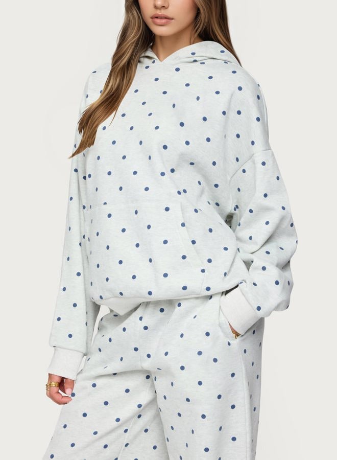 HOCANDY Polka Dot Hoodie and Sweatpants Set for Women, Grey, L - Image 5