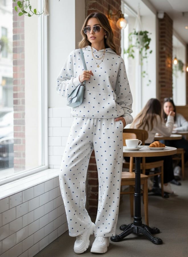 HOCANDY Polka Dot Hoodie and Sweatpants Set for Women, Grey, L - Image 2