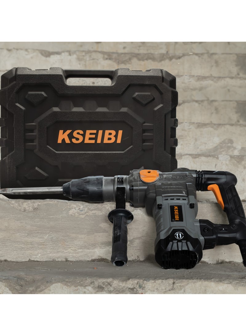 Rotary Hammer 1600W with Speed 0-630 Rpm, Heavy Duty Hammers w/Safety Clutch Including Point Chisel & Carrying Case. Electric Demolition Hammers for Concret, Drilling in Stone, Brick, Walls & Floors.