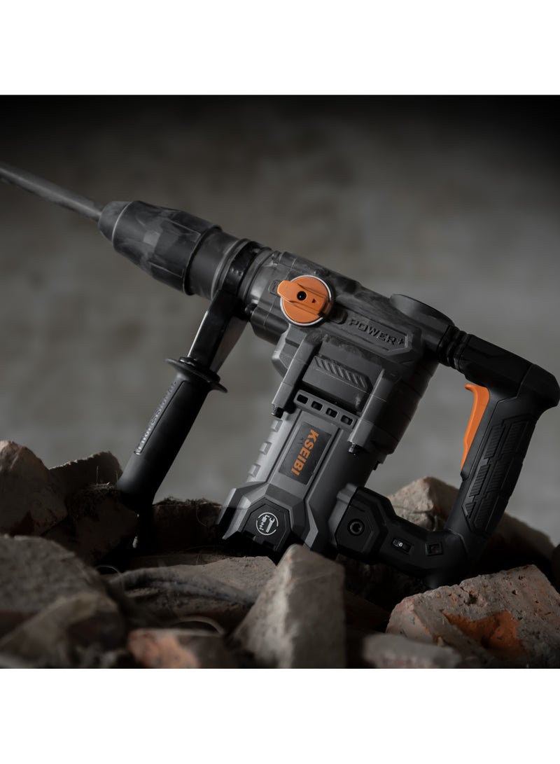 Rotary Hammer 1600W with Speed 0-630 Rpm, Heavy Duty Hammers w/Safety Clutch Including Point Chisel & Carrying Case. Electric Demolition Hammers for Concret, Drilling in Stone, Brick, Walls & Floors.