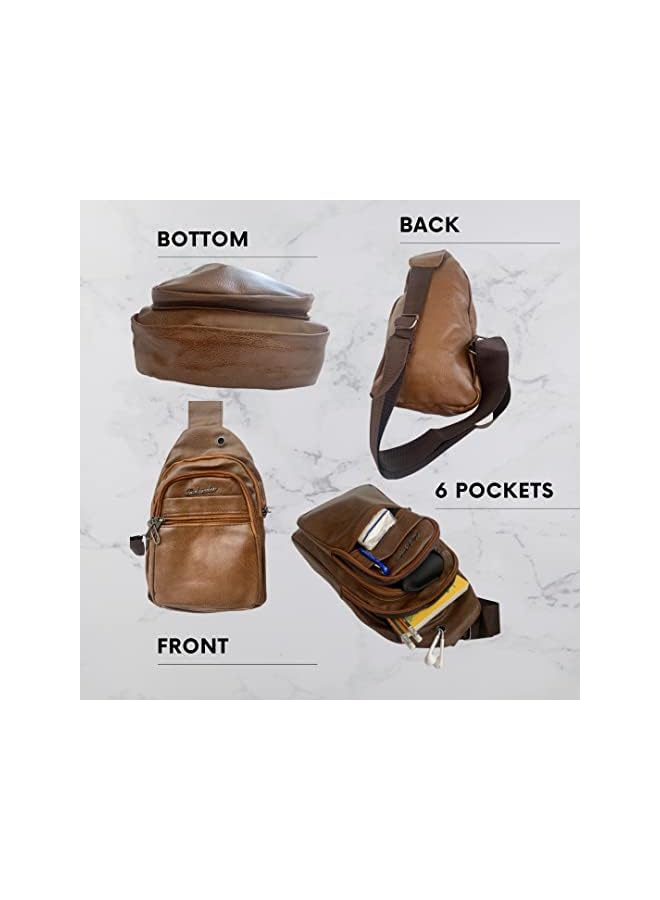 راكسوم حقيبة ظهر جلدية مقاومة للماء مع حزام قابل للتعديل للسفر في الهواء الطلق والمشي لمسافات طويلة وحقائب نهارية رياضية باللون الأسود والبني والبني الداكن - Image 3