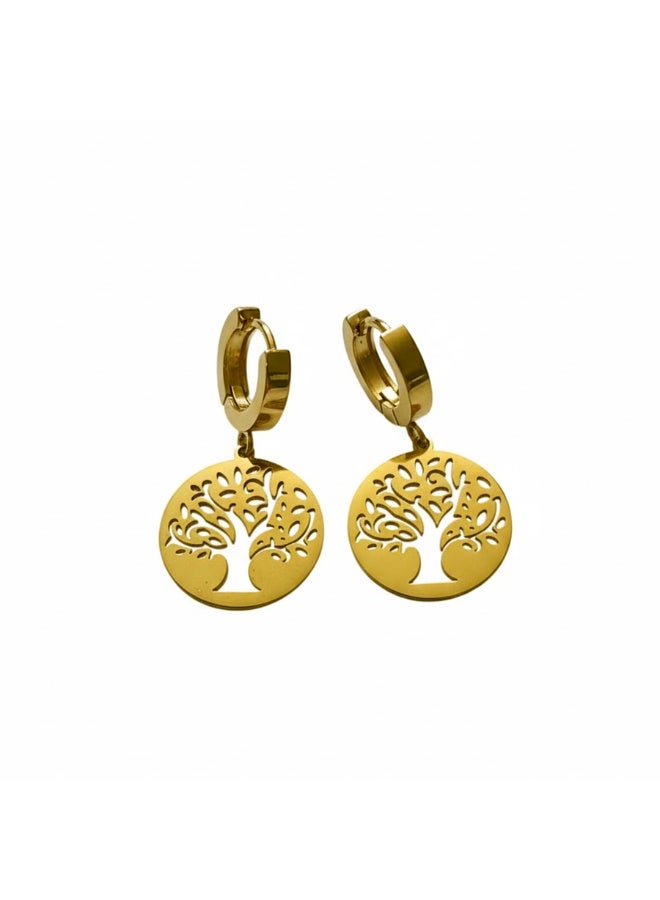 Julia Store 18K Gold Plated Stainless Steel Gold Color Jewelry Delicate Eternal Love Friendship Trendy Dainty Luxury Non-Tarnish Minimalist Luxury Aesthetic Exquisite Cute Tree Of Life Design Earrings Jewelry - Image 1