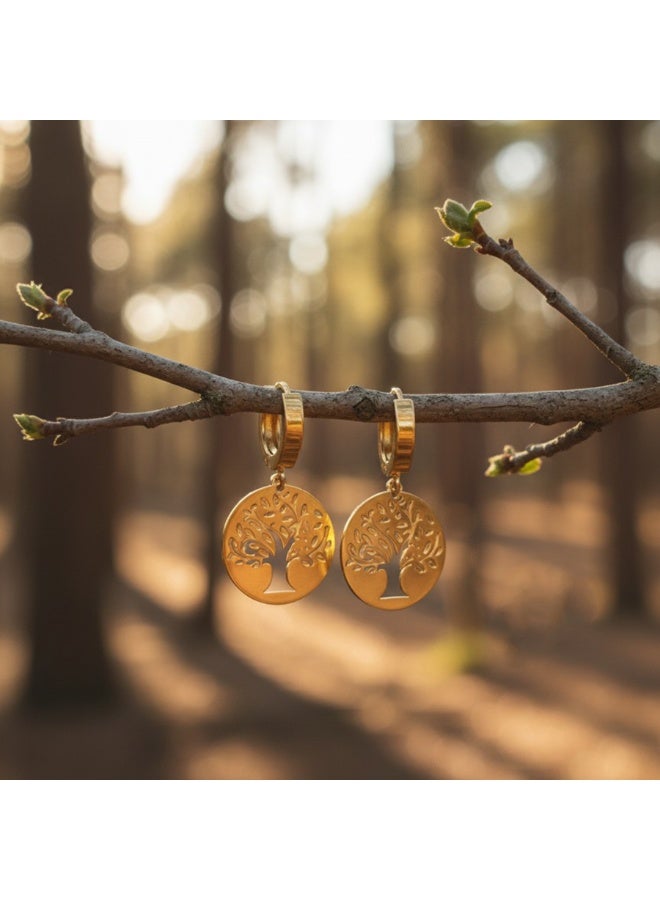 Julia Store 18K Gold Plated Stainless Steel Gold Color Jewelry Delicate Eternal Love Friendship Trendy Dainty Luxury Non-Tarnish Minimalist Luxury Aesthetic Exquisite Cute Tree Of Life Design Earrings Jewelry - Image 2