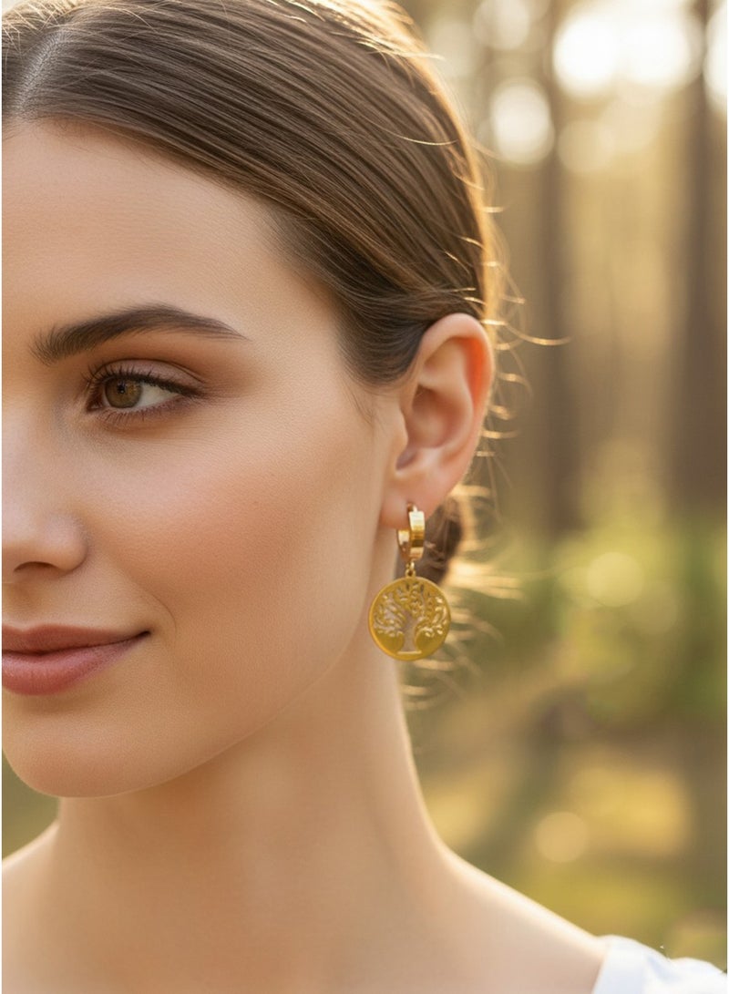 Julia Store 18K Gold Plated Stainless Steel Gold Color Jewelry Delicate Eternal Love Friendship Trendy Dainty Luxury Non-Tarnish Minimalist Luxury Aesthetic Exquisite Cute Tree Of Life Design Earrings Jewelry - Image 3