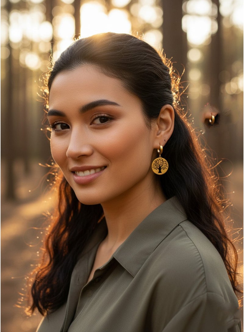 Julia Store 18K Gold Plated Stainless Steel Gold Color Jewelry Delicate Eternal Love Friendship Trendy Dainty Luxury Non-Tarnish Minimalist Luxury Aesthetic Exquisite Cute Tree Of Life Design Earrings Jewelry - Image 5