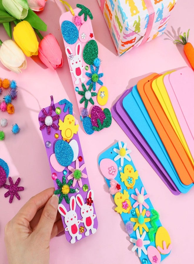 JULBEAR 36 Sets Easter DIY Bookmarks Kit, Rhinestone Stickers, Self-Adhesive Stickers Pom Poms, Pipe Cleaner Googly Eyes for Kids Classroom Activities, Party Favor Art Project - Image 4