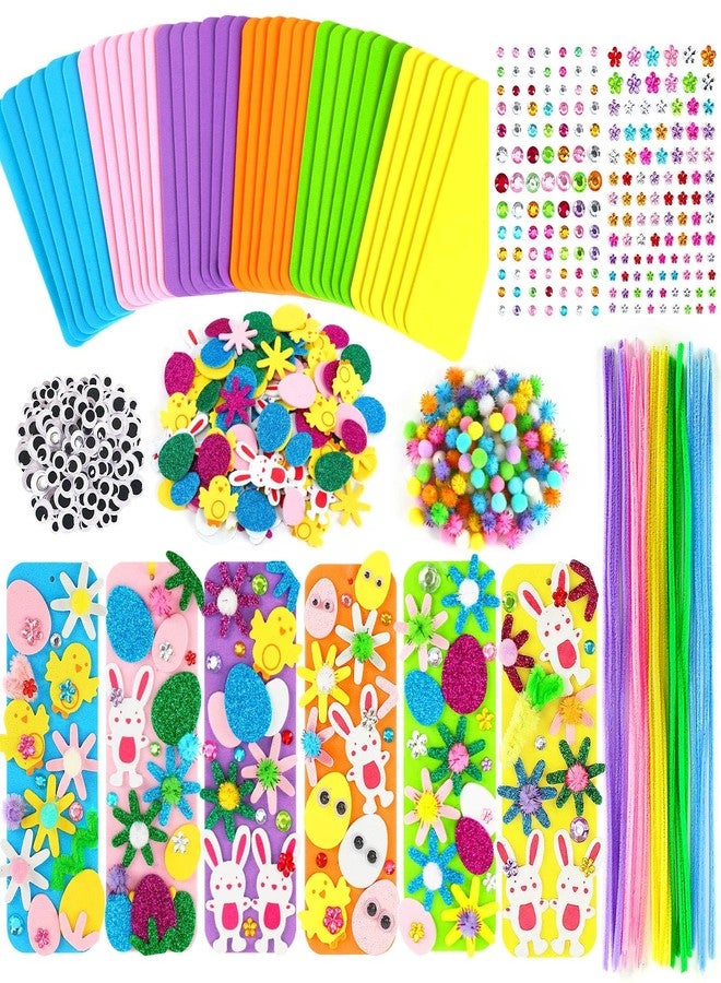 JULBEAR 36 Sets Easter DIY Bookmarks Kit, Rhinestone Stickers, Self-Adhesive Stickers Pom Poms, Pipe Cleaner Googly Eyes for Kids Classroom Activities, Party Favor Art Project - Image 1