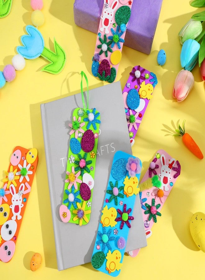 JULBEAR 36 Sets Easter DIY Bookmarks Kit, Rhinestone Stickers, Self-Adhesive Stickers Pom Poms, Pipe Cleaner Googly Eyes for Kids Classroom Activities, Party Favor Art Project - Image 3