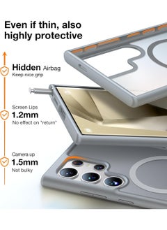 TORRAS Magnetic Shockproof for Samsung Galaxy S24 Ultra Case, [18N Strong Magnetic] [12 FT Mil-Grade Protection] [Compatible with MagSafe] Protective Translucent Matte Slim Case, Guardian- Mag, Gray  - Image 3