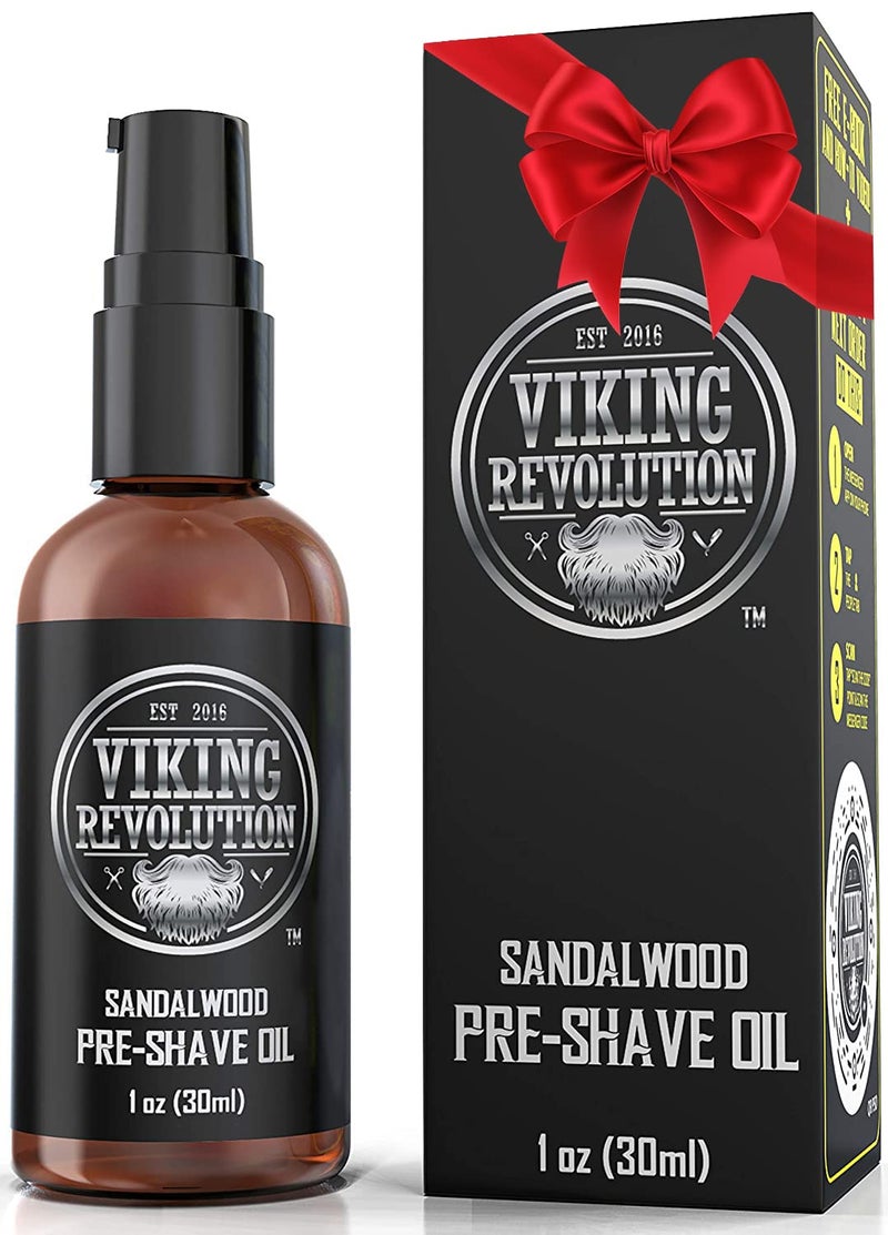 Viking Revolution Sandalwood Pre-Shave Oil for Men - Smooth, Irritation-Free Shave, 1 Fl Oz - All Skin Types - Image 1