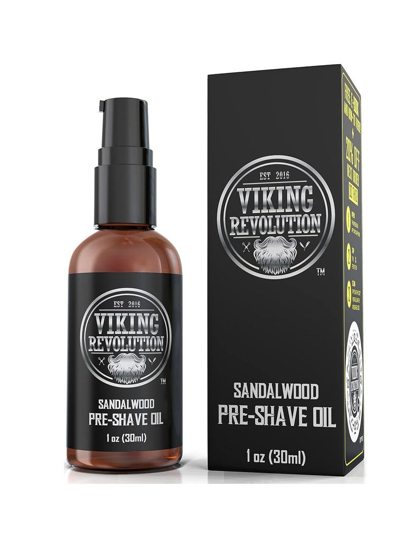 Viking Revolution Pre Shave Oil for Men - Best Shaving Oil with Sandalwood for Safety Razor, Straight Razor - For the Smoothest, Irritation Free Shave  - Image 1