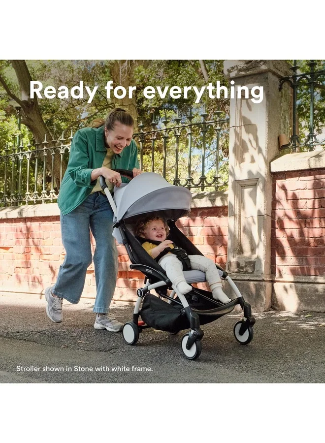STOKKE YOYO3 Stroller from 6M+ - Black Frame + Seat Cushion + Canopy - Folds In & Out in a Flash - Light & Compact - Carry-On Compatible - Toffee