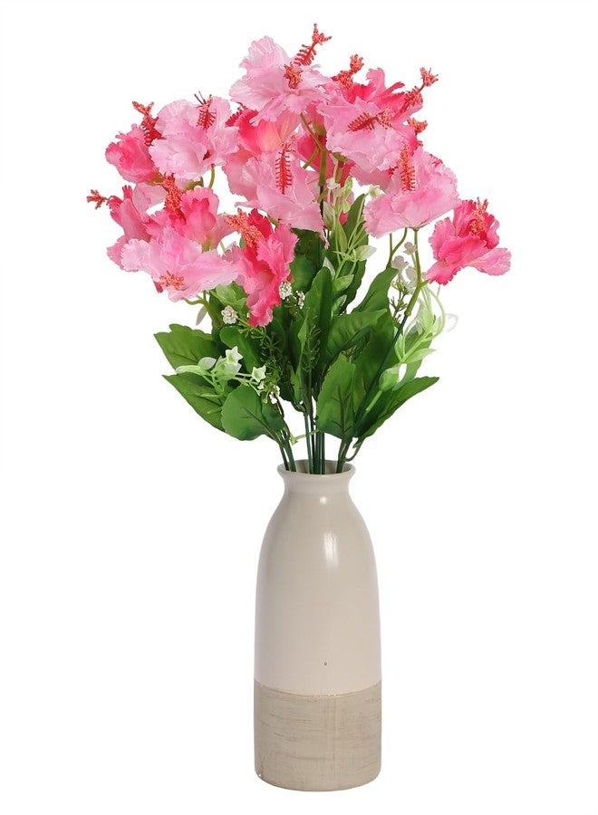 Fourwalls Polyester Fabric and Plastic Artificial Habicicus Flower Bunches (10 cm x 10 cm x 48 cm, Light/Pink,Pack of 1) - Image 3