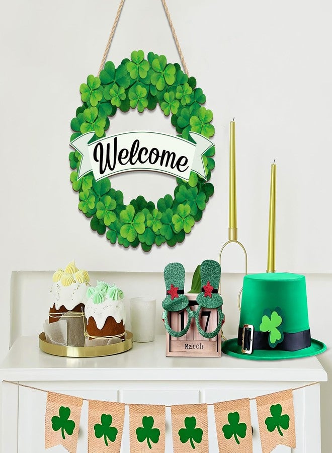 Fairooth St. Patrick's Day Shamrock Door Wreath for Front Door Sign Wooden Green Shamrock Welcome Hanging Signs Lucky Clover Doors Hanger for Irish Spring Holiday Party Indoor Outdoor Farmhouse Home Wall Decor - Image 5