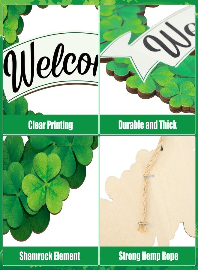 Fairooth St. Patrick's Day Shamrock Door Wreath for Front Door Sign Wooden Green Shamrock Welcome Hanging Signs Lucky Clover Doors Hanger for Irish Spring Holiday Party Indoor Outdoor Farmhouse Home Wall Decor - Image 3