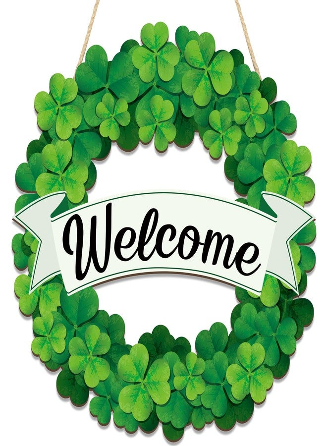 Fairooth St. Patrick's Day Shamrock Door Wreath for Front Door Sign Wooden Green Shamrock Welcome Hanging Signs Lucky Clover Doors Hanger for Irish Spring Holiday Party Indoor Outdoor Farmhouse Home Wall Decor - Image 1