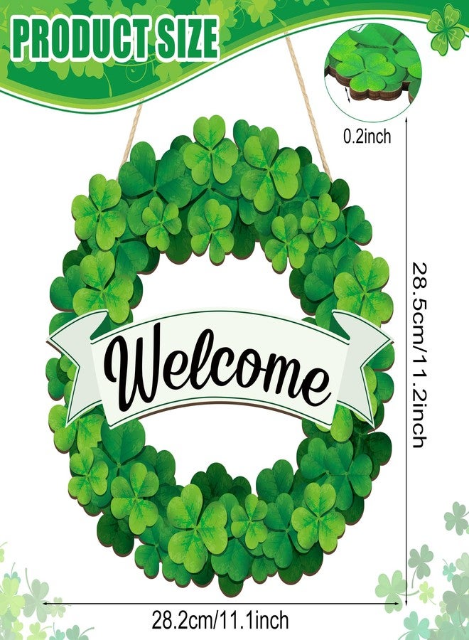 Fairooth St. Patrick's Day Shamrock Door Wreath for Front Door Sign Wooden Green Shamrock Welcome Hanging Signs Lucky Clover Doors Hanger for Irish Spring Holiday Party Indoor Outdoor Farmhouse Home Wall Decor - Image 2