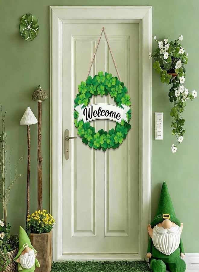 Fairooth St. Patrick's Day Shamrock Door Wreath for Front Door Sign Wooden Green Shamrock Welcome Hanging Signs Lucky Clover Doors Hanger for Irish Spring Holiday Party Indoor Outdoor Farmhouse Home Wall Decor - Image 4