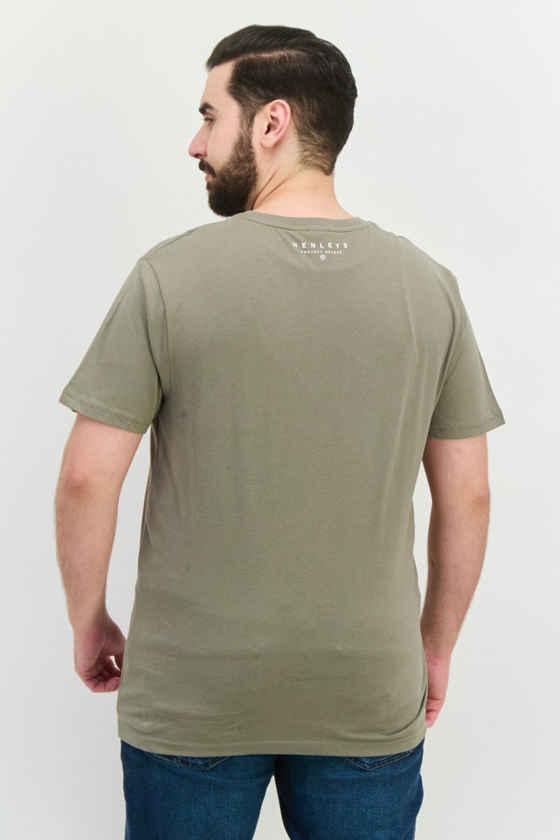 Henleys Men Round Neck Short Sleeves Brand Logo T-Shirt, Dusty Olive - Image 3