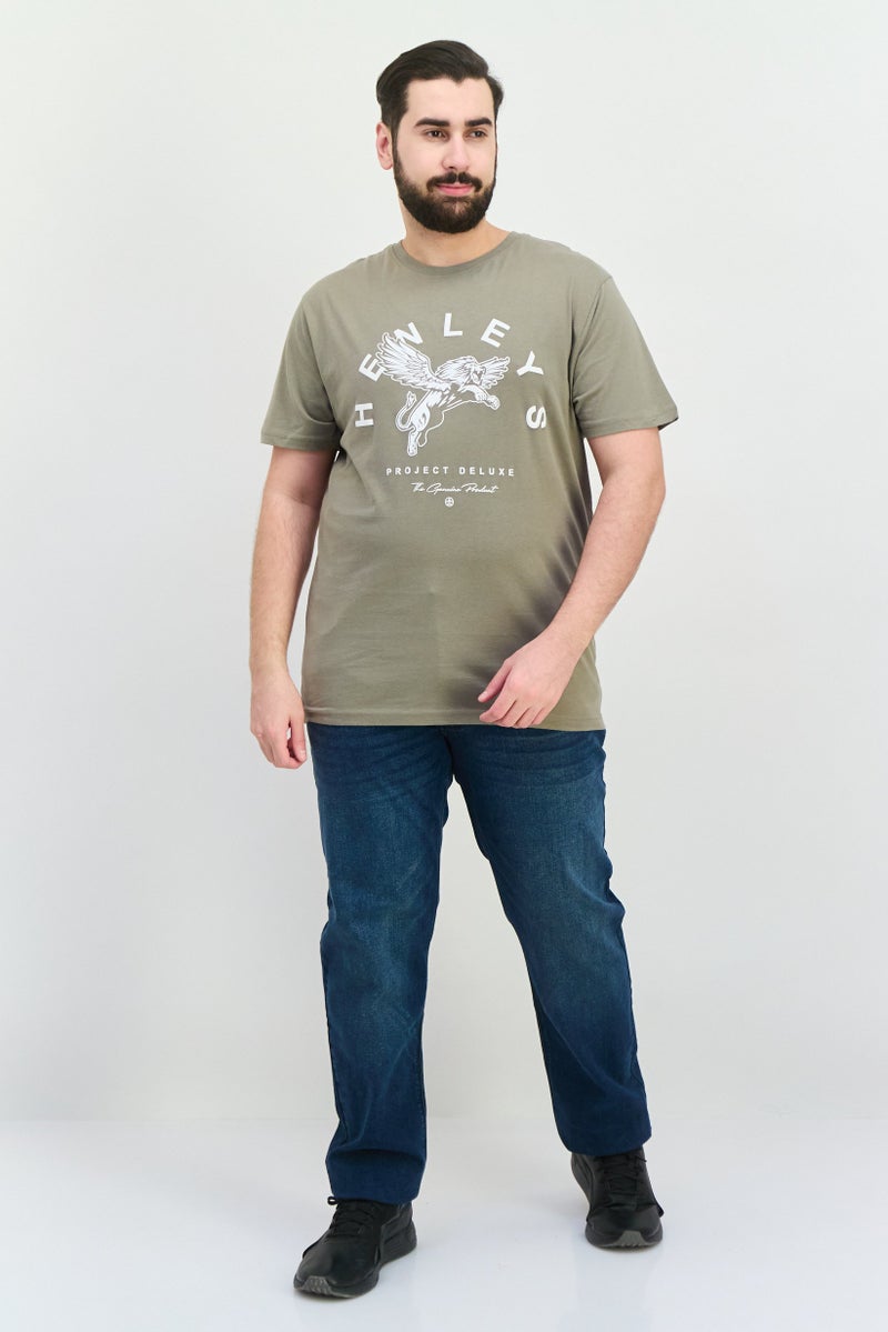 Henleys Men Round Neck Short Sleeves Brand Logo T-Shirt, Dusty Olive - Image 4