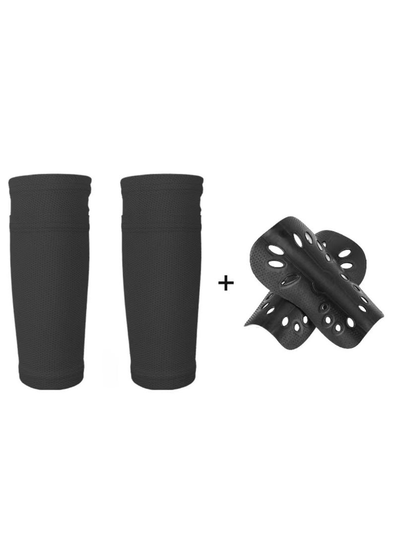 Generic - Nylon Pocket Shin Guard Sleeves Calf Compression Socks for Soccer Football Sports (Black) - Image 1