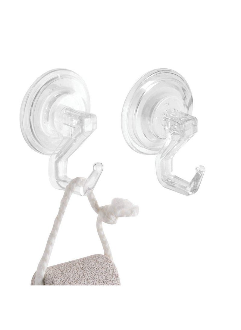 InterDesign iDesign Power Lock Bathroom Suction Cup Hooks for Loofah, Towels, Sponges and More, Set of 2, Clear  - Image 1