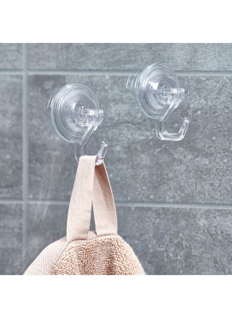 InterDesign iDesign Power Lock Bathroom Suction Cup Hooks for Loofah, Towels, Sponges and More, Set of 2, Clear  - Image 2