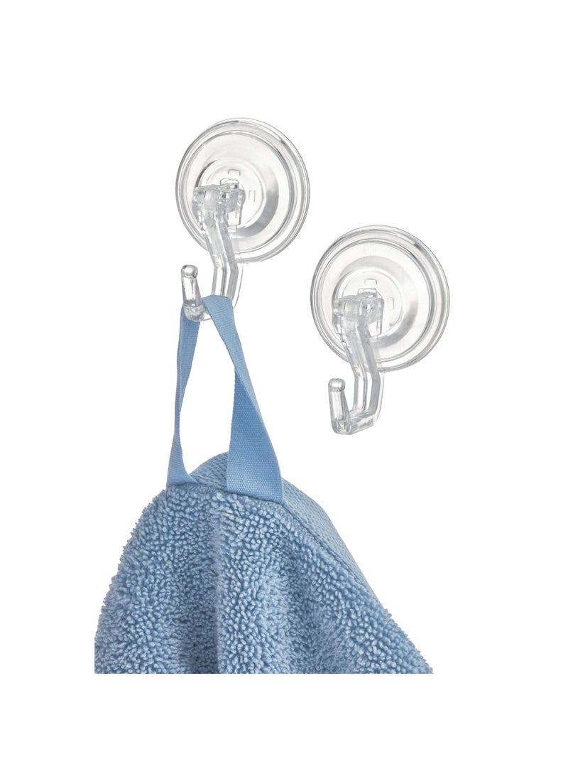 iDesign Power Lock Bathroom Suction Cup Hooks for Loofah, Towels, Sponges and More, Set of 2, Clear