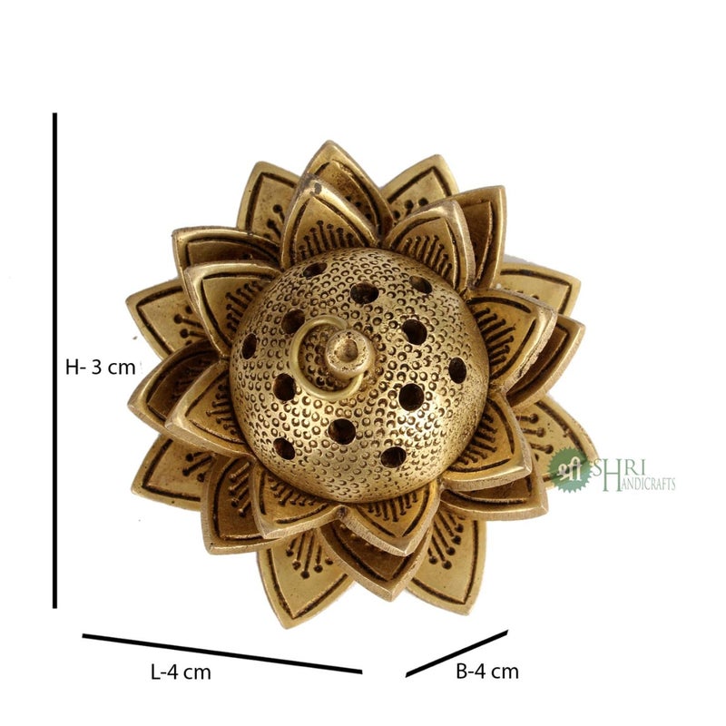 INDICAST Brass Lotus Shape Dhuni Loban Incense Burner Pooja Dhoop for Temple 4x4x4 cm - Image 4