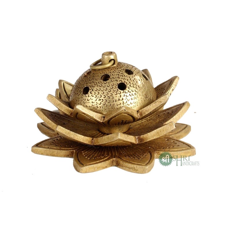 INDICAST Brass Lotus Shape Dhuni Loban Incense Burner Pooja Dhoop for Temple 4x4x4 cm - Image 3