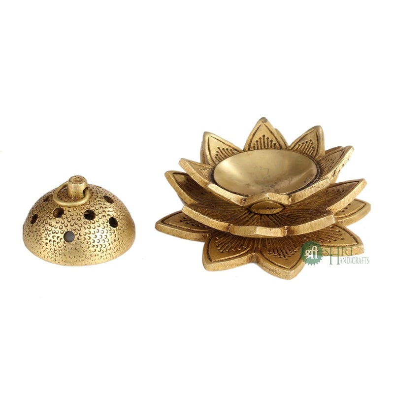 INDICAST Brass Lotus Shape Dhuni Loban Incense Burner Pooja Dhoop for Temple 4x4x4 cm - Image 5