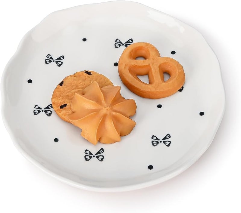 Koythin Ceramic Dessert Plates Cute Fruits Dinner Plate Creative Plates Design Printed Flowers Dinnerware for Office and Home Kitchen Plates for Desserts Black Small Bow - Image 1