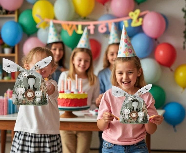 KRIWIN Party Favour Gift Bags, Self-Tying Design, Cartoon Prints, Pack of 50, Kids Birthday Return Gifts (Grey Animals) - Image 3