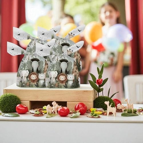 KRIWIN Party Favour Gift Bags, Self-Tying Design, Cartoon Prints, Pack of 50, Kids Birthday Return Gifts (Grey Animals) - Image 5