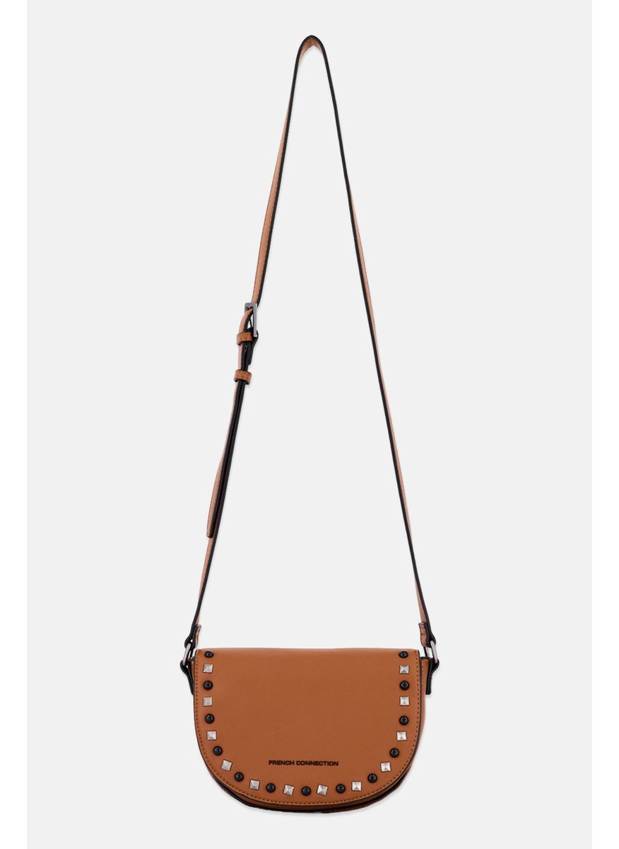 French Connection Women Stud Cross Body Bag 15 H x 20 L x 6 W cm, Brown  - Image 1