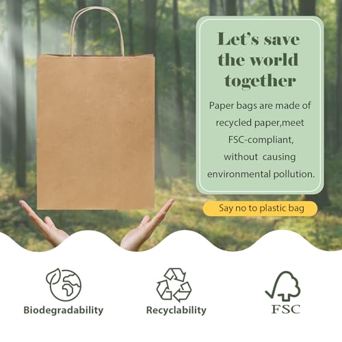 GSSUSA 10x5x13 100Pcs Brown Paper Bags with Handles, Bulk Shopping Grocery Paper Bags, Party Favor, Retail, Small Business, Packaging, Merchandise, Boutique, Wedding - Image 4