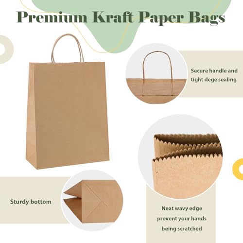 GSSUSA 10x5x13 100Pcs Brown Paper Bags with Handles, Bulk Shopping Grocery Paper Bags, Party Favor, Retail, Small Business, Packaging, Merchandise, Boutique, Wedding - Image 3