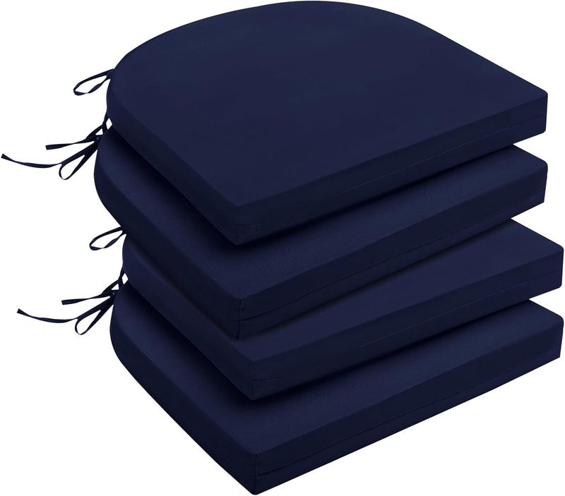 downluxe Outdoor Chair Cushions Set of 4 for Patio Furniture, Water-Resistant Patio Chair Cushions with Ties, High Density Foam Outdoor Seat Cushion, 17" X 16" X 2", Navy - Image 1
