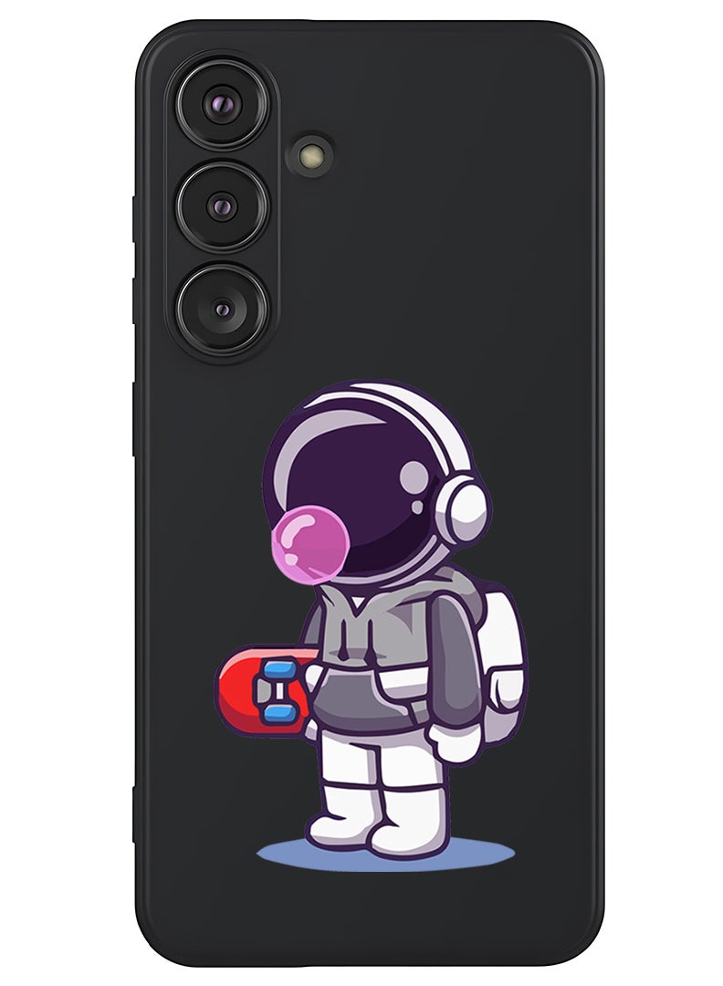 Theodor Protective Slim Fit Case Liquid Silicone Cover with Full Body Protection Anti-Scratch Shockproof Case For Samsung Galaxy S25 (Black) - Astronaut holding skateboard - Image 1