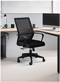 POWER Meshed Height Adjustable Office Chair with Armrest and Swivel Wheels Black  - Image 3
