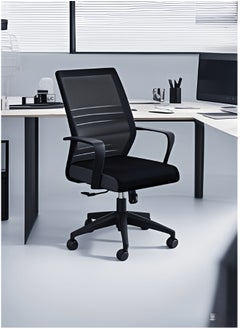 POWER Meshed Height Adjustable Office Chair with Armrest and Swivel Wheels Black  - Image 4