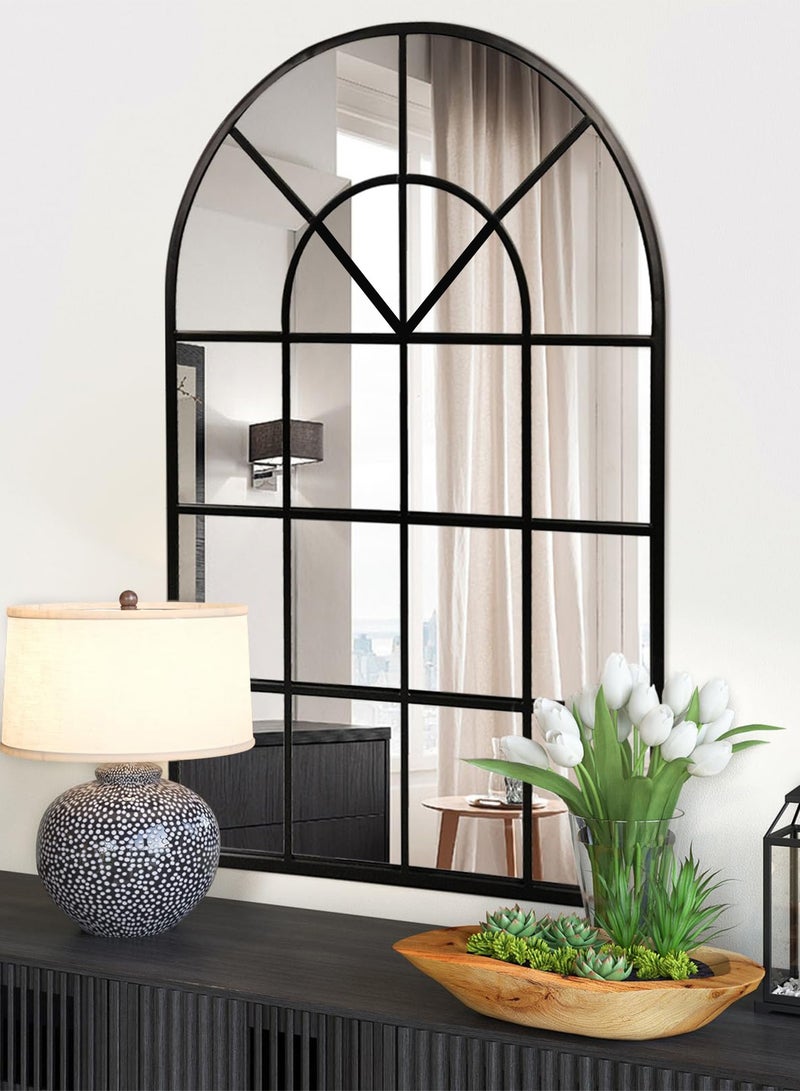 فيبارتي مرآة حائط نافذة مقوسة معدنية سوداء 40x70 سم - تصميم زجاج نافذة مائل ومثبت على الحائط ، نمط مزرعة ريفية ، مرآة عتيقة لغرفة المعيشة ، مدخل ، مدفأة ، ديكور منزلي أنيق للمدخل ، غرفة النوم ، وغرفة المعيشة ، ديكور حائط ريفي حديث ، مرآة مقوسة مزخرفة ، مرآة حائط كبيرة أنيقة للمنزل. - Image 1