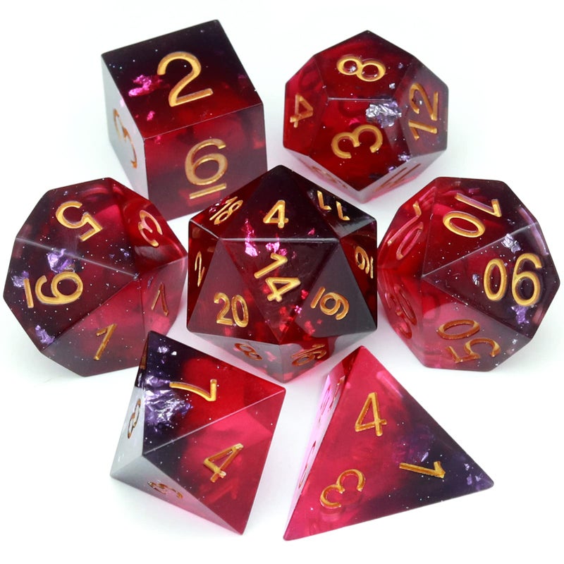 Haxtec Sharp Edge DND Dice Set Purple Red Resin Dice Silver Flakes DD Dice for RPG Role Playing Games Compatible with Dungeons and Dragons Gift War Series - Image 3