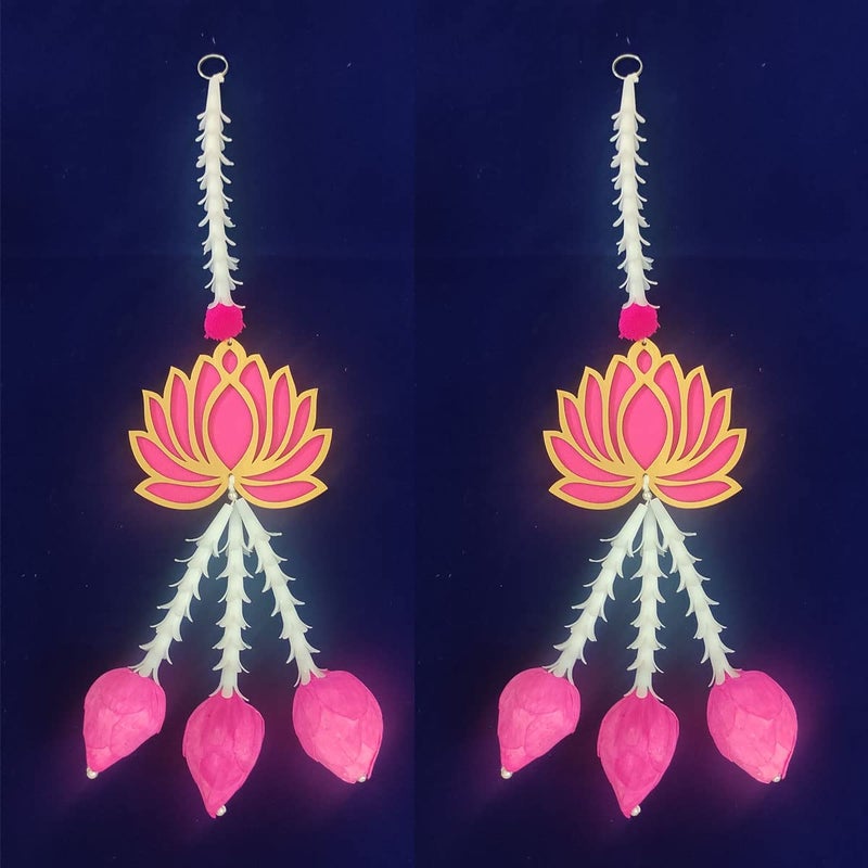 ZESTENTER ZestEnter Handmade MDF Lotus Hangings with Lotus Buds and TuberroseRajanigandha Backdrop Hangings for Decorations 1 Pair